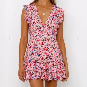 Hello Molly Pink Floral Ruffle Wrap Dress